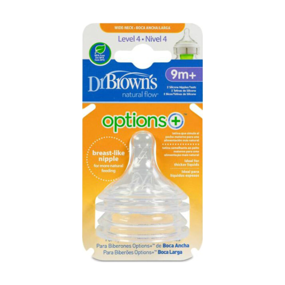 DR. BROWN´S TETINA OPTIONS+ SILICONA BOCA ANCHA NIVEL 4 9M+ NATURAL FLOW 2U