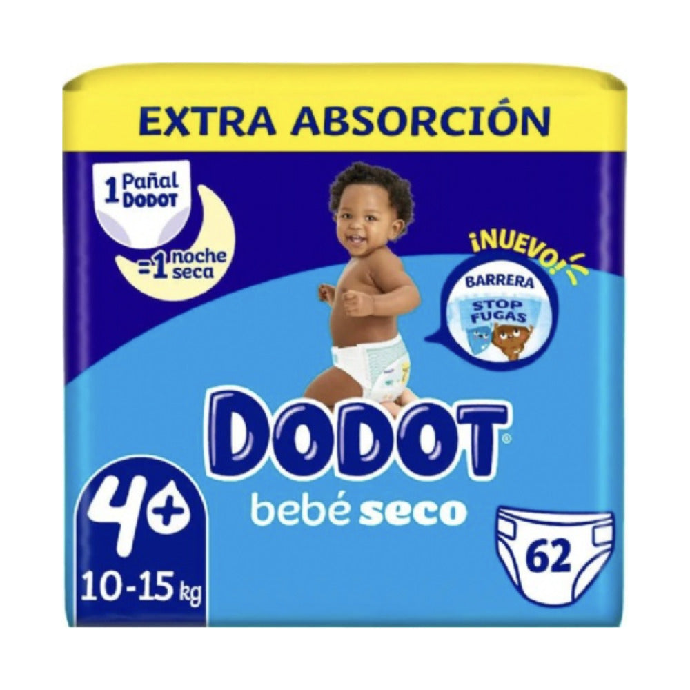 PAÑAL INFANTIL DODOT BEBE SECO EXTRA TALLA 4 9-14 KG 62 UNIDADES STICKER