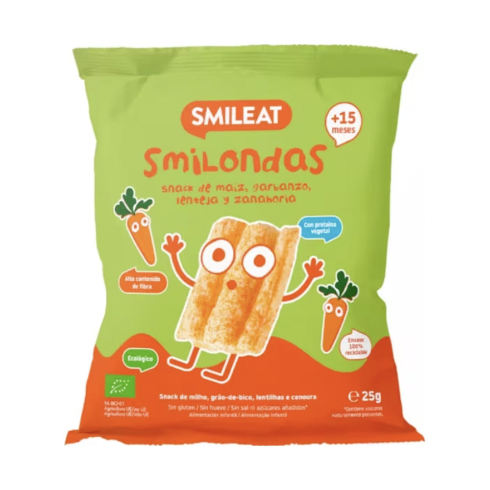 SMILEAT SMILONDAS ECO SNACK 1 ENVASE 25 G SABOR MAIZ GARBANZO LENTEJA Y ZANAHORIA