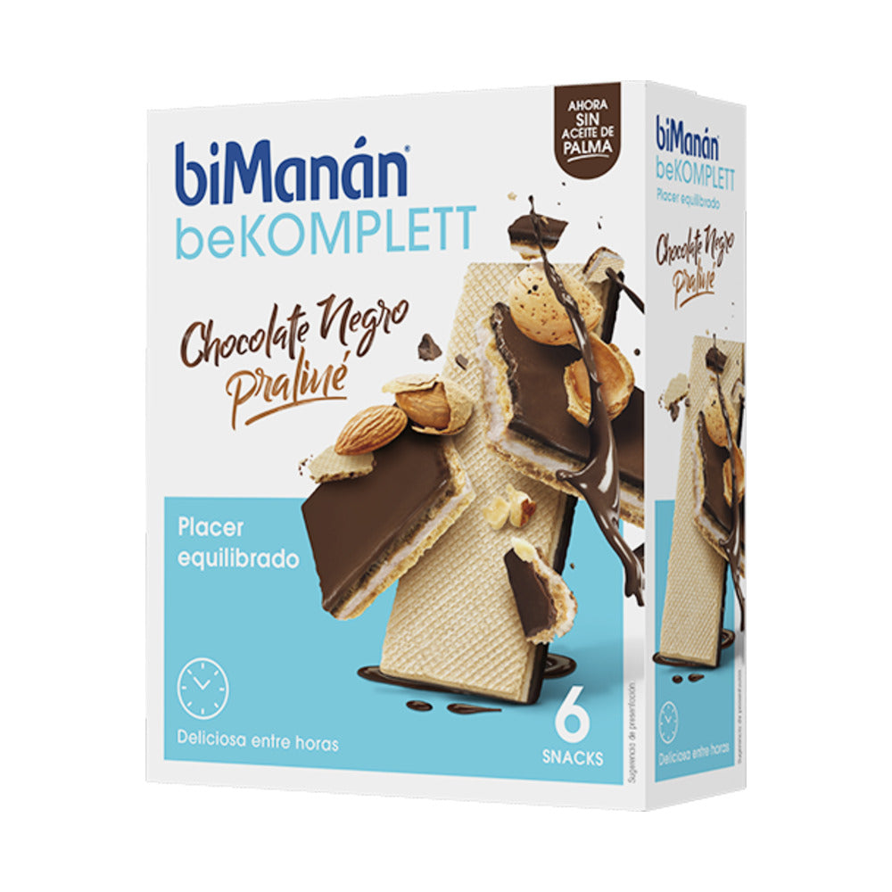 BIMANAN BEKOMPLETT SNACK BARQUILLO  6 UNIDADES 20 G SABOR CHOCOLATE NEGRO-PRALINE