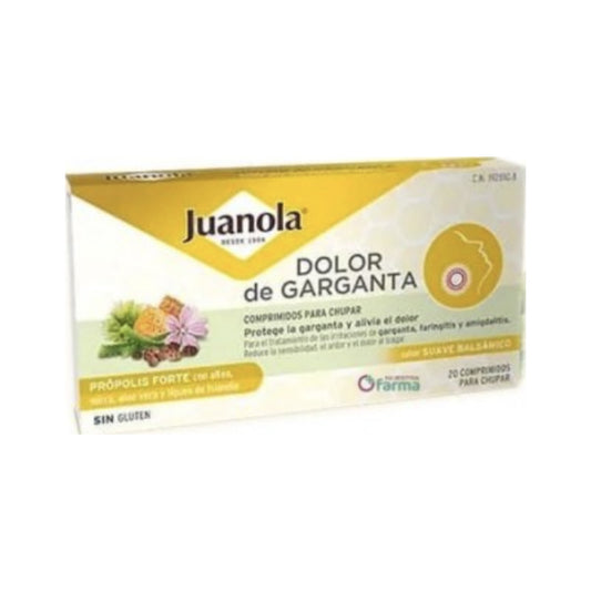 JUANOLA DOLOR DE GARGANTA PROPOLIS FORTE  SABOR SUAVE BALSAMICO 20 COMPRIMIDOS