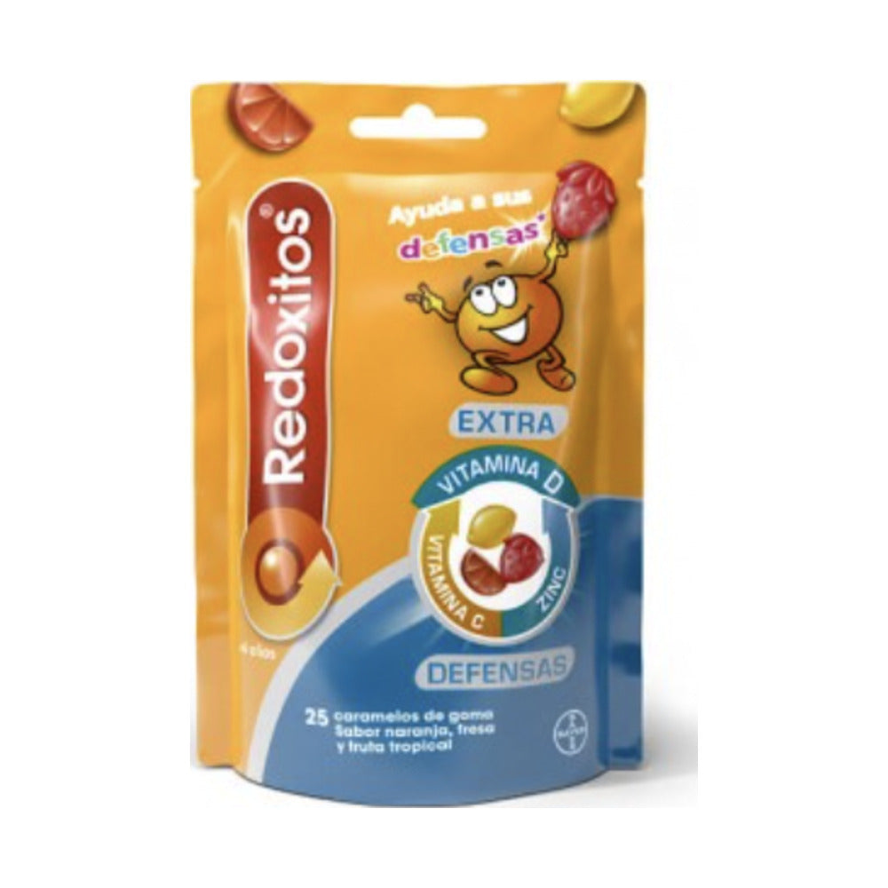 REDOXITOS EXTRA DEFENSAS  25 CARAMELOS GOMA SABOR NARANJA FRESA Y FRUTA TROPICAL
