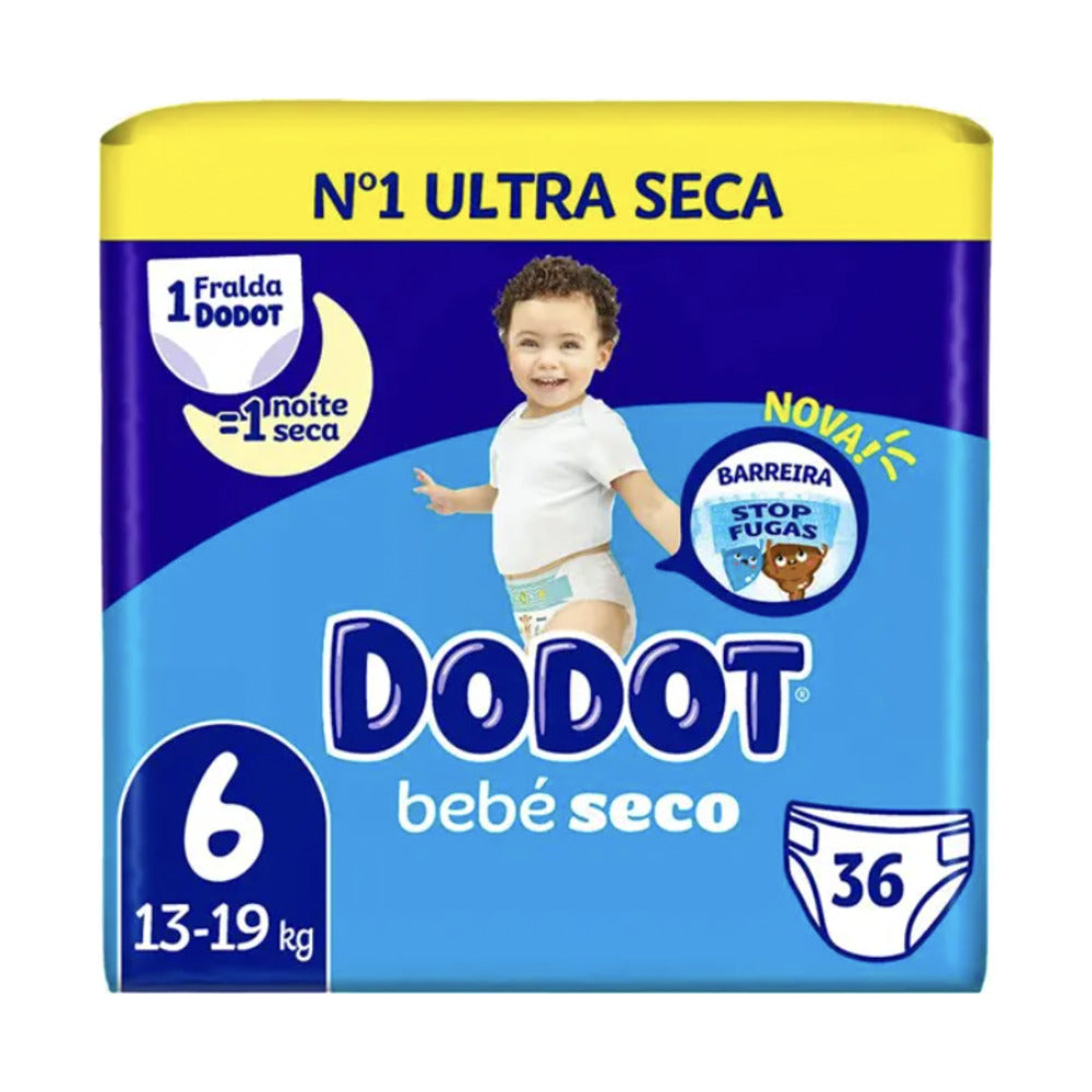 PAÑAL INFANTIL DODOT BEBE SECO EXTRA TALLA 6 13-18 KG 48 UNIDADES STICKER