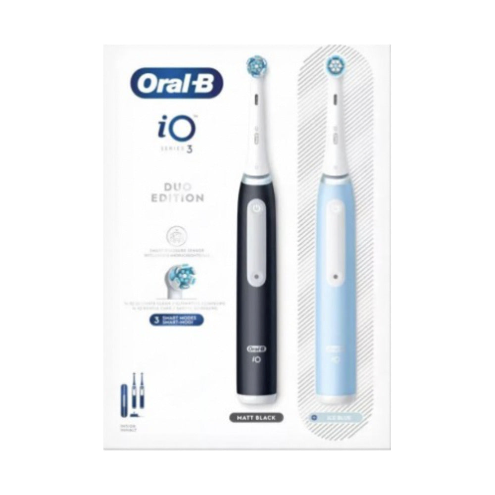 ORAL-B CEPILLO DENTAL ELECTRICO IO3 DUO 2 UNIDADES COLOR MATT ICE AZUL Y NEGRO