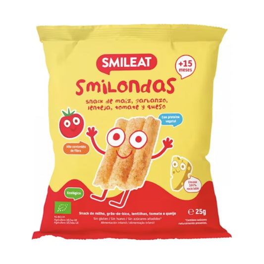 SMILEAT SMILONDAS ECO SNACK  1 ENVASE 25 G SABOR MAIZ GARBANZO LENTEJA TOMATE Y QUESO
