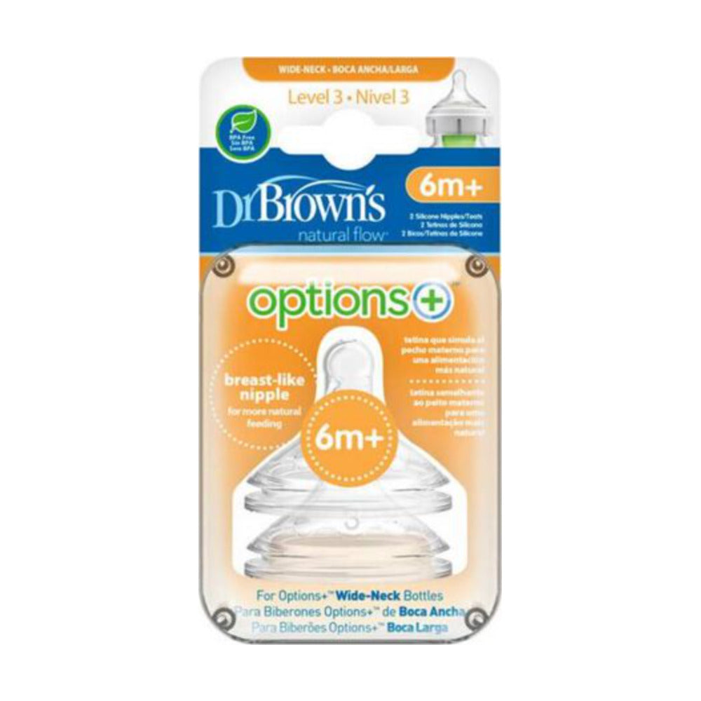 DR. BROWN´S TETINA OPTIONS+ SILICONA BOCA ANCHA NIVEL 3 6M+ NATURAL FLOW 2U
