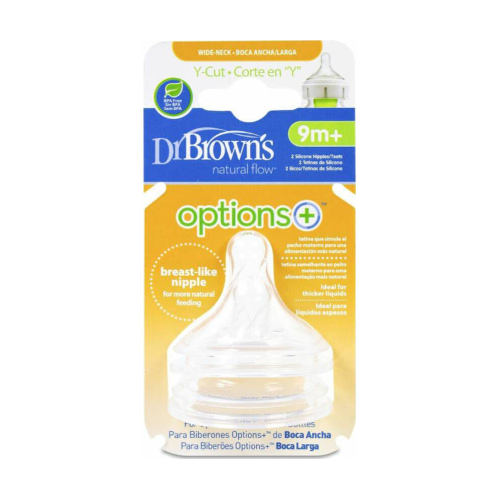 DR. BROWN´S TETINA OPTIONS+ SILICONA BOCA ANCHA CORTE Y 9M+ NATURAL FLOW 2U