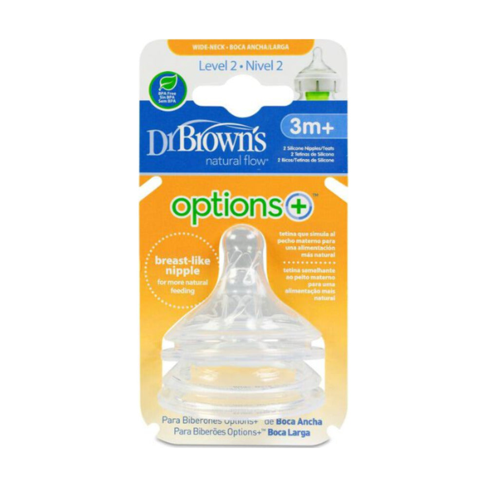 DR. BROWN´S TETINA OPTIONS+ SILICONA BOCA ANCHA NIVEL 2 3M+ NATURAL FLOW 2U